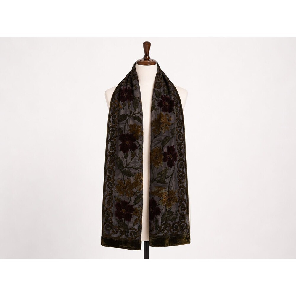 Nordstrom Velvet Burnout Scarf Made in Italy Floral Print Silk Blend Fairygoth